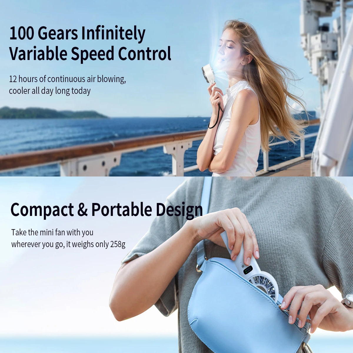 Ceriszax Rechargeable Portable Fan – Ultra-Compact Handheld Design, High-Velocity Speeds & Long-Life Battery