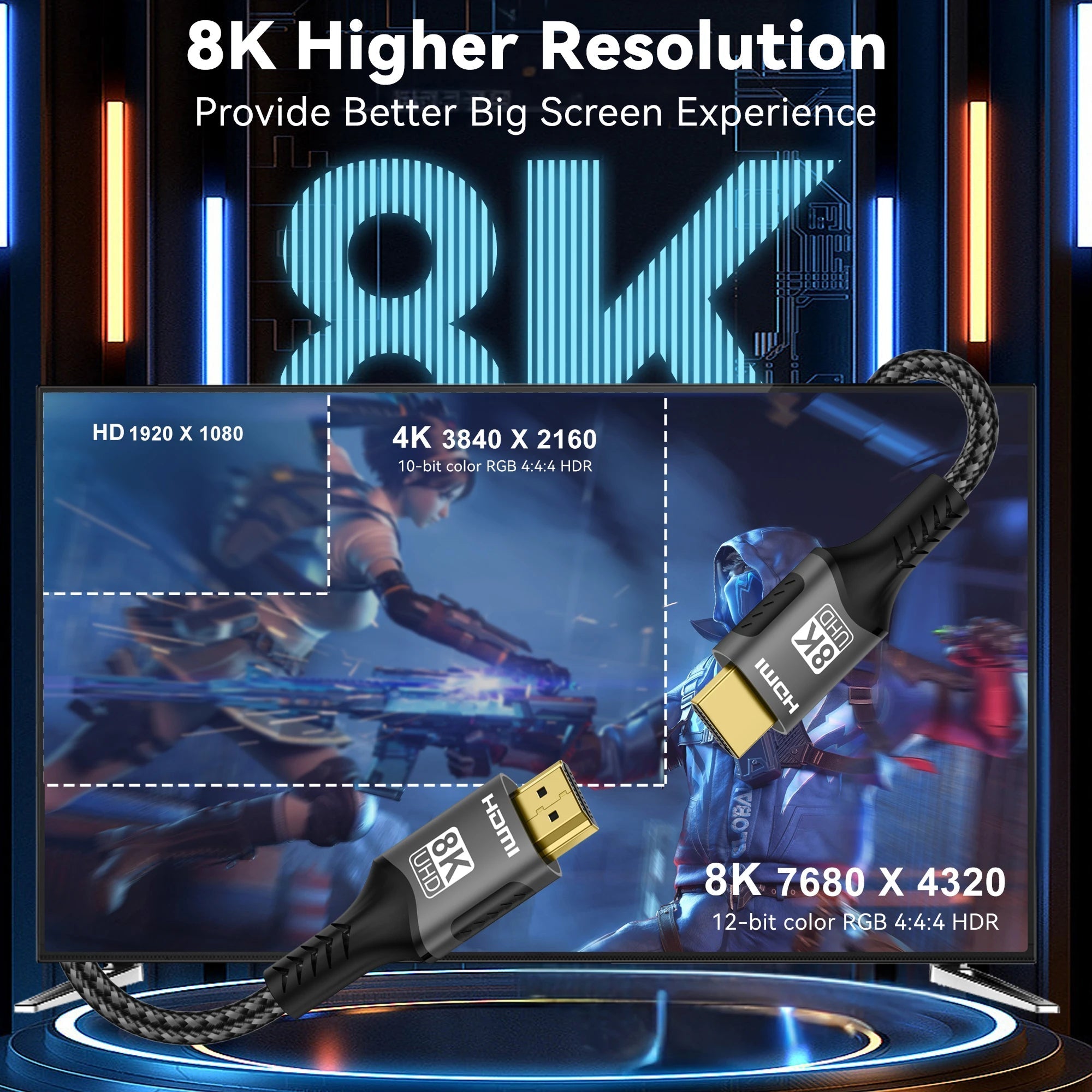 HimiBlixa Ultra High Speed HDMI Cable – 48Gbps Bandwidth, 8K@60Hz Resolution & Gold-Plated Connectors