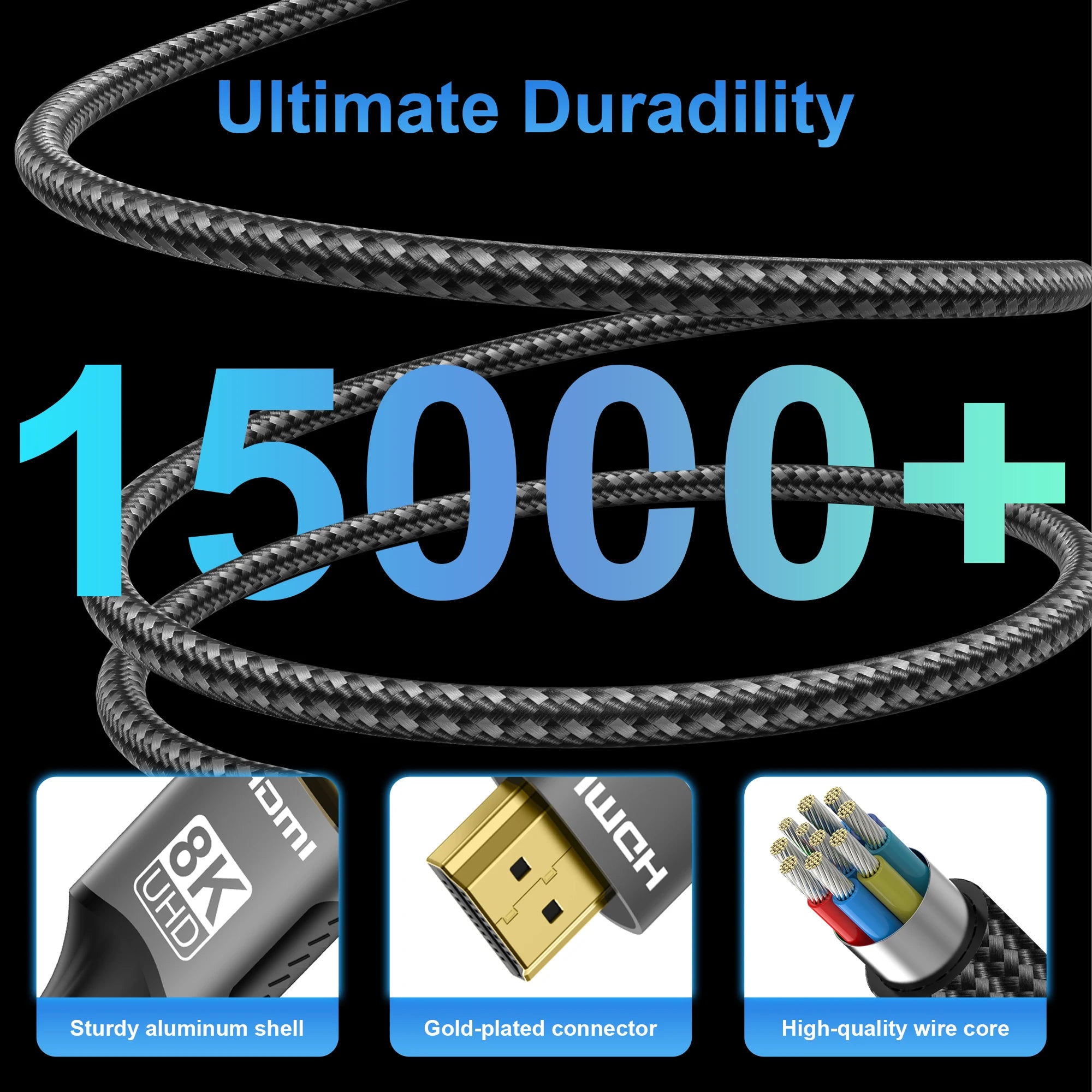 HimiBlixa Ultra High Speed HDMI Cable – 48Gbps Bandwidth, 8K@60Hz Resolution & Gold-Plated Connectors