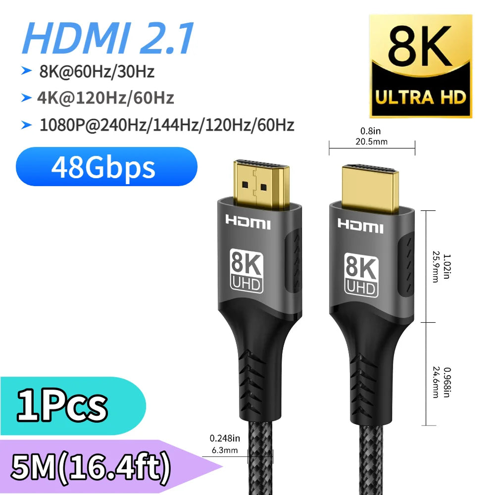 HimiBlixa Ultra High Speed HDMI Cable – 48Gbps Bandwidth, 8K@60Hz Resolution & Gold-Plated Connectors