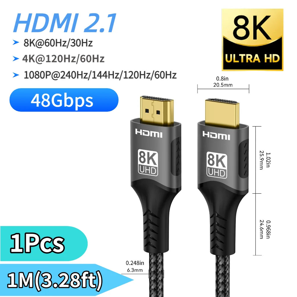 HimiBlixa Ultra High Speed HDMI Cable – 48Gbps Bandwidth, 8K@60Hz Resolution & Gold-Plated Connectors