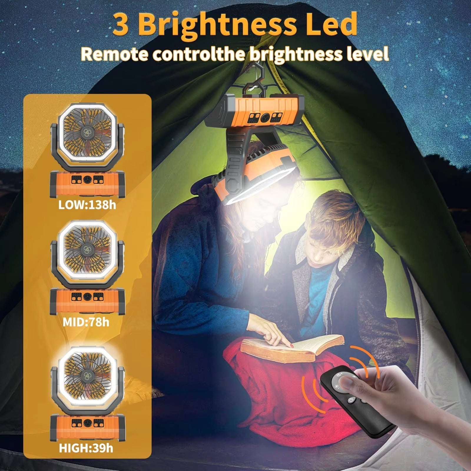 CachiLemi Portable Camping Fan – Multi-Speed Oscillating Airflow, Integrated LED Lantern & Rechargeable Power Bank