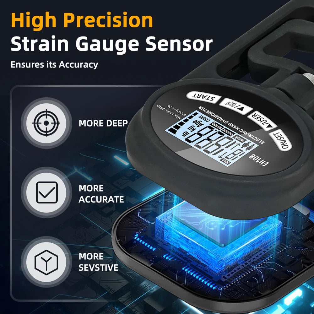 KiGriply Digital Grip Strength Tester – 198lbs/90kg Capacity, High Precision Sensor & User Profiles