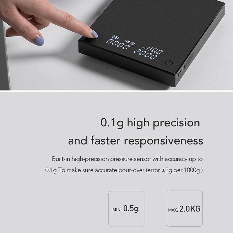 LiGramix Digital Coffee Scale – 0.1g High Precision, Integrated Timer & Waterproof Silicone Pad