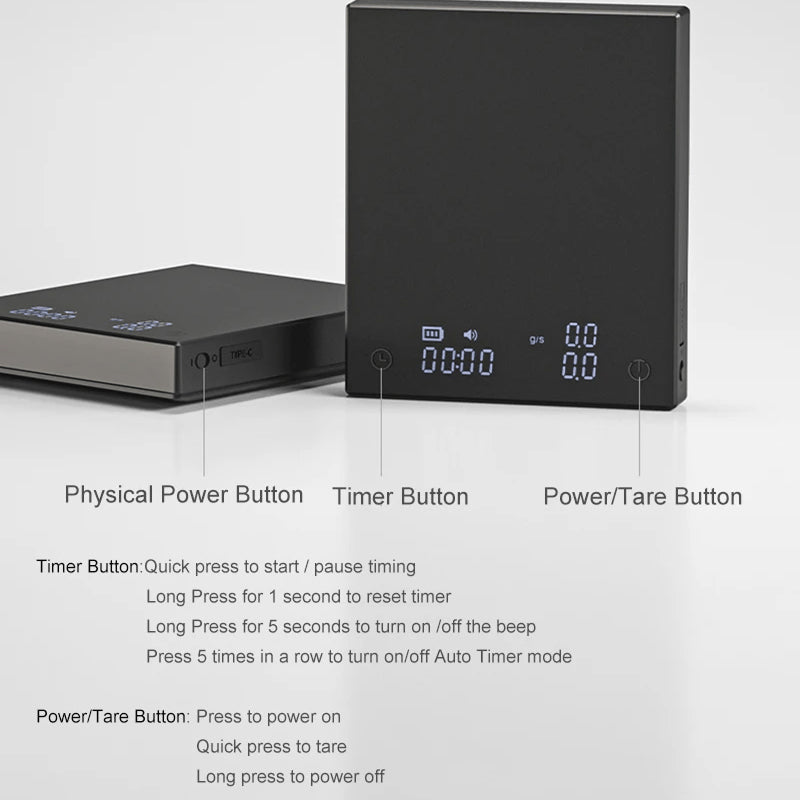 LiGramix Digital Coffee Scale – 0.1g High Precision, Integrated Timer & Waterproof Silicone Pad