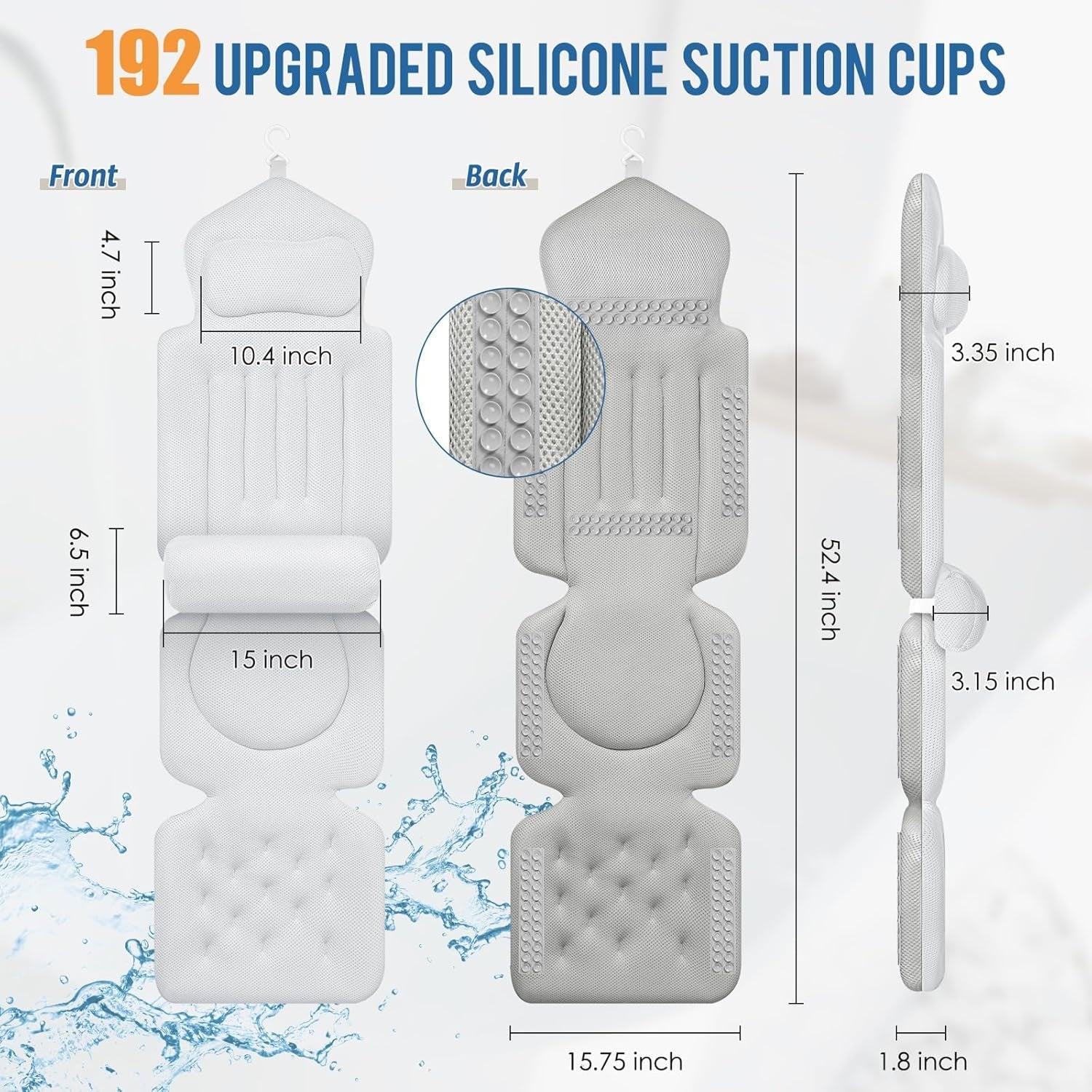 LimiJaxi Full Body Bath Pillow – 4D Air Mesh Technology, 6 Suction Cups & Ergonomic Head Support