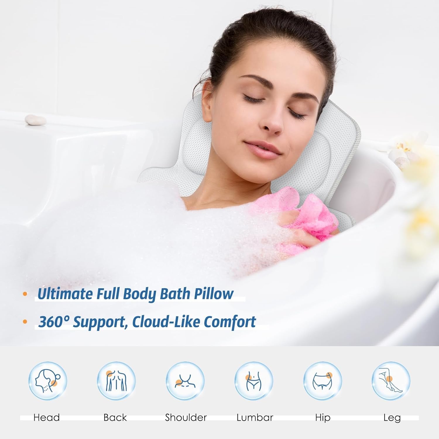 LimiJaxi Full Body Bath Pillow – 4D Air Mesh Technology, 6 Suction Cups & Ergonomic Head Support