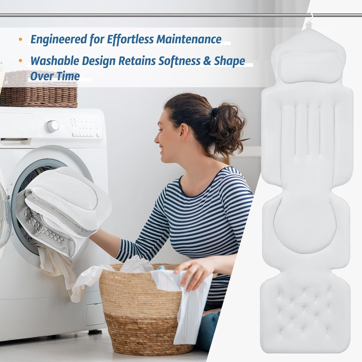 LimiJaxi Full Body Bath Pillow – 4D Air Mesh Technology, 6 Suction Cups & Ergonomic Head Support