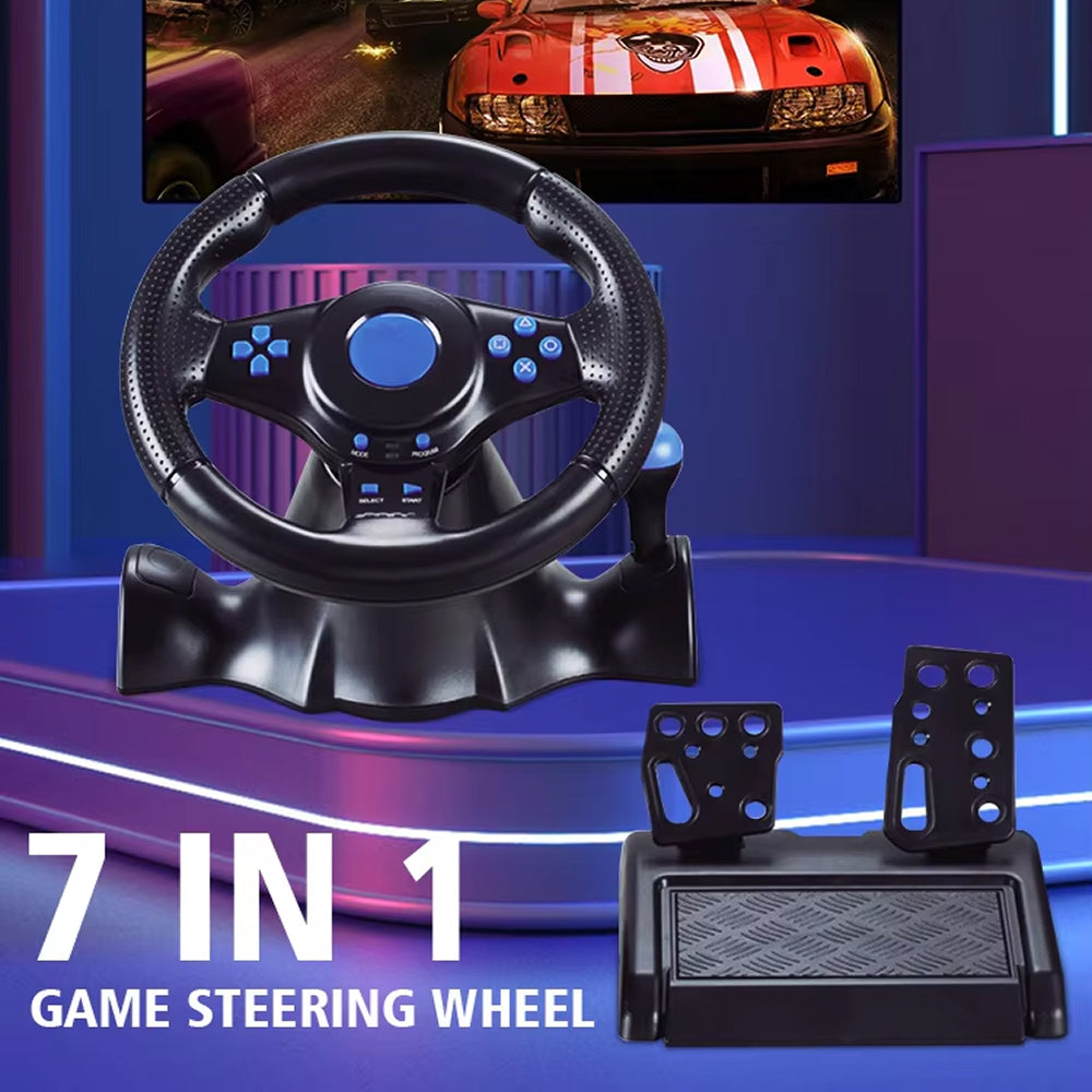 LiroSpio Gaming Steering Wheel 7-in-1 Universal Racing Wheel with Linear Pedals