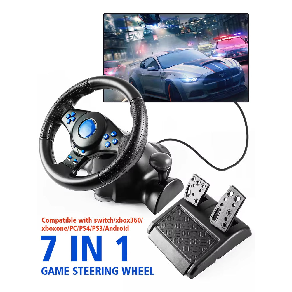 LiroSpio Gaming Steering Wheel 7-in-1 Universal Racing Wheel with Linear Pedals