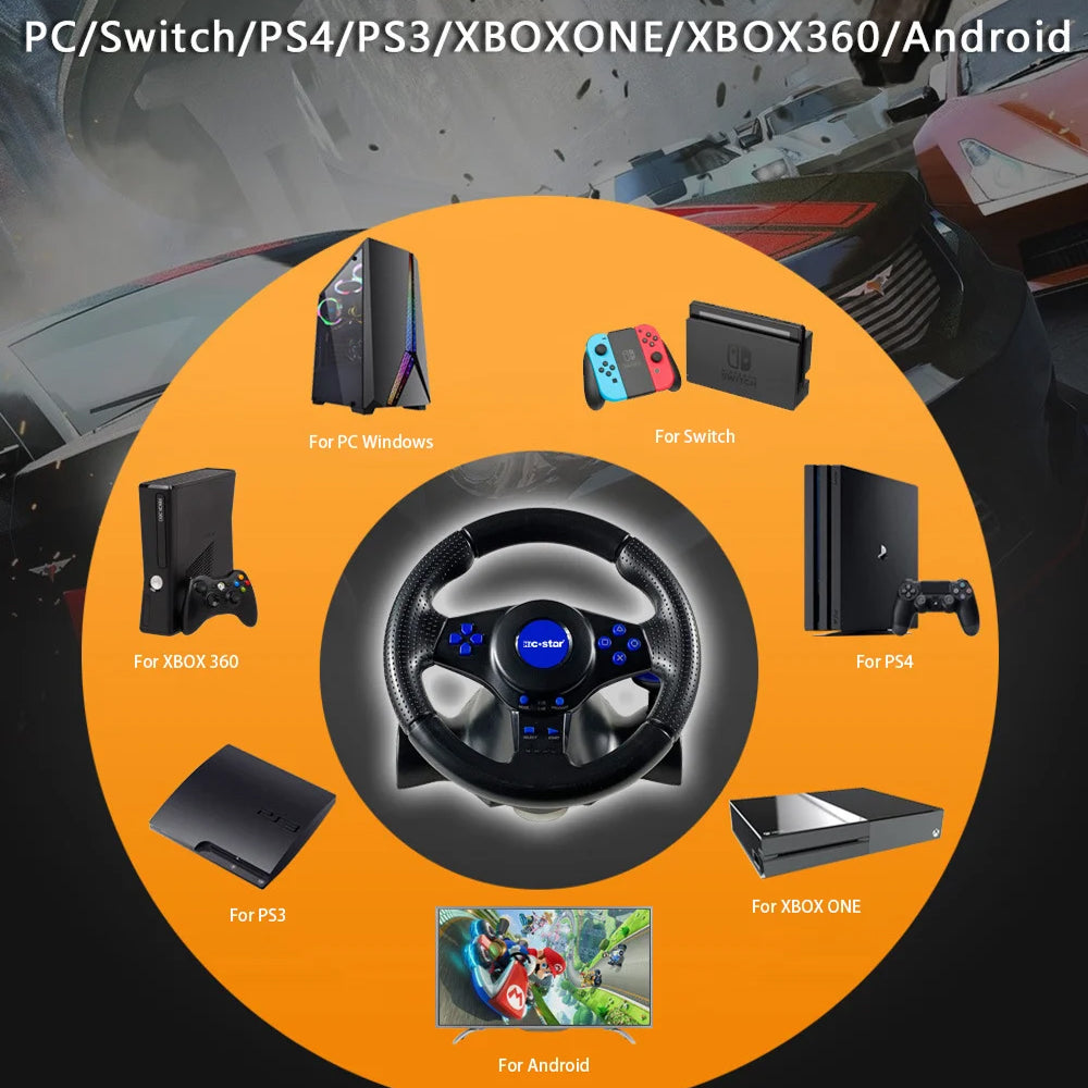 LiroSpio Gaming Steering Wheel 7-in-1 Universal Racing Wheel with Linear Pedals