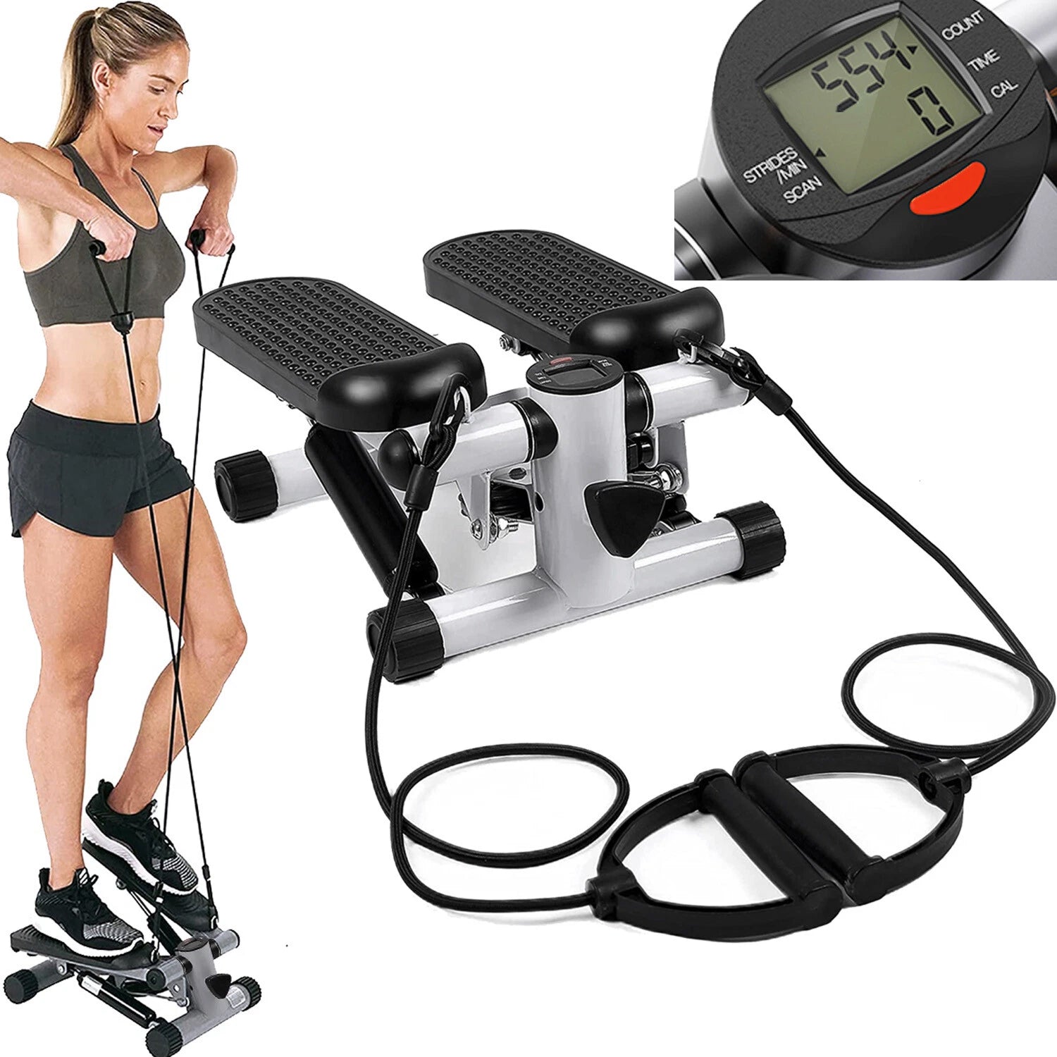 LitePreti Portable Mini Stepper – Resistance Bands, LCD Fitness Monitor & Compact Home Design