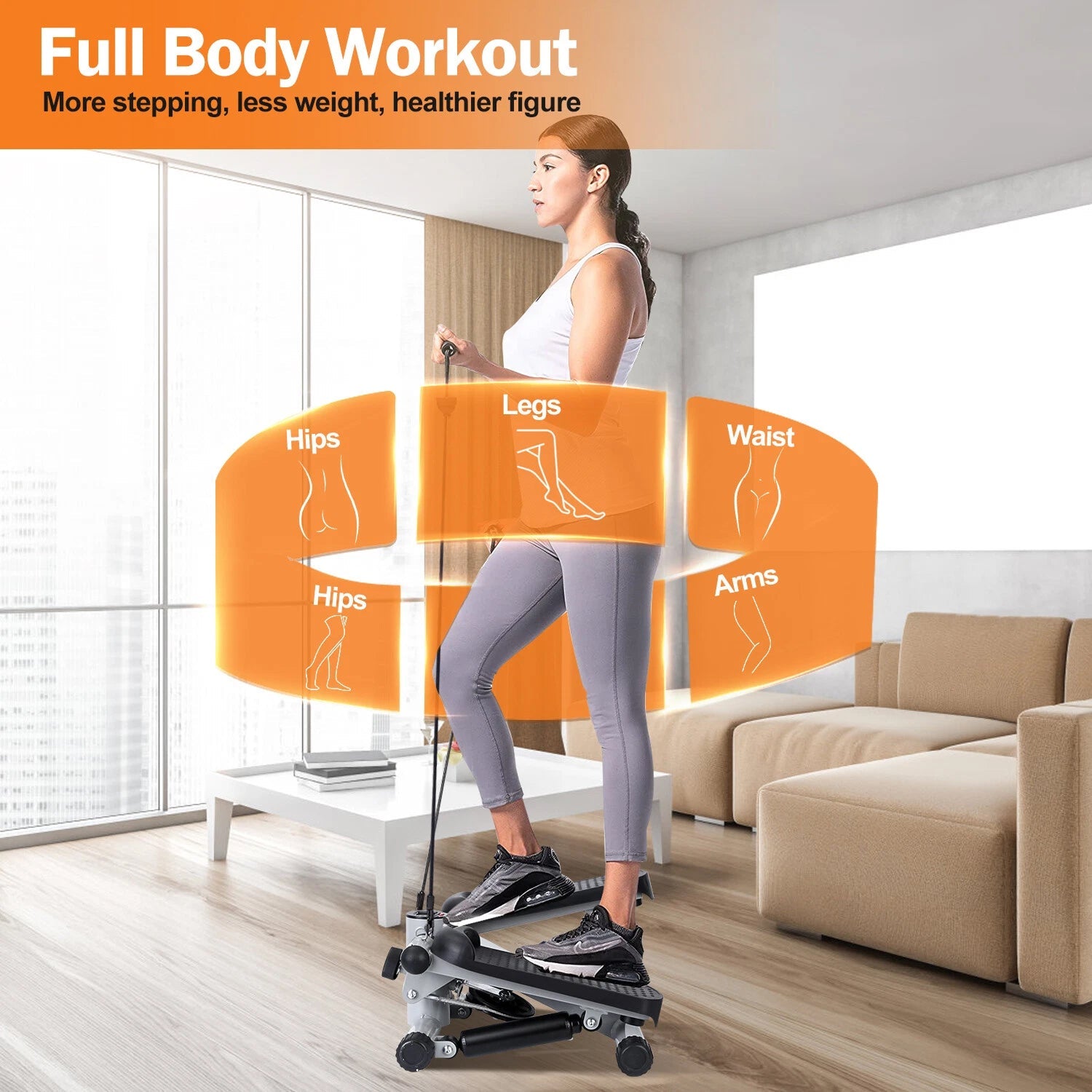 LitePreti Portable Mini Stepper – Resistance Bands, LCD Fitness Monitor & Compact Home Design