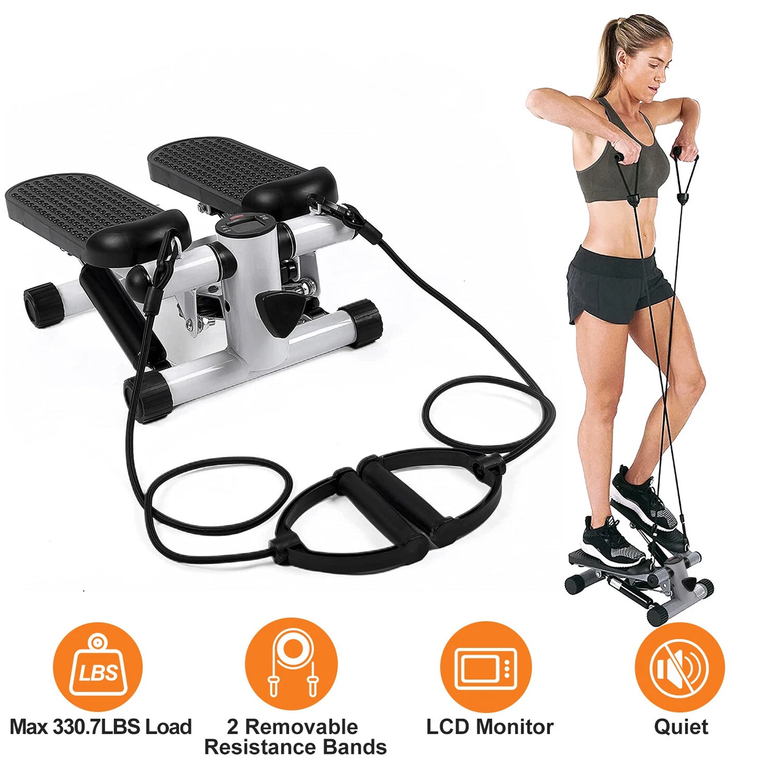 LitePreti Portable Mini Stepper – Resistance Bands, LCD Fitness Monitor & Compact Home Design