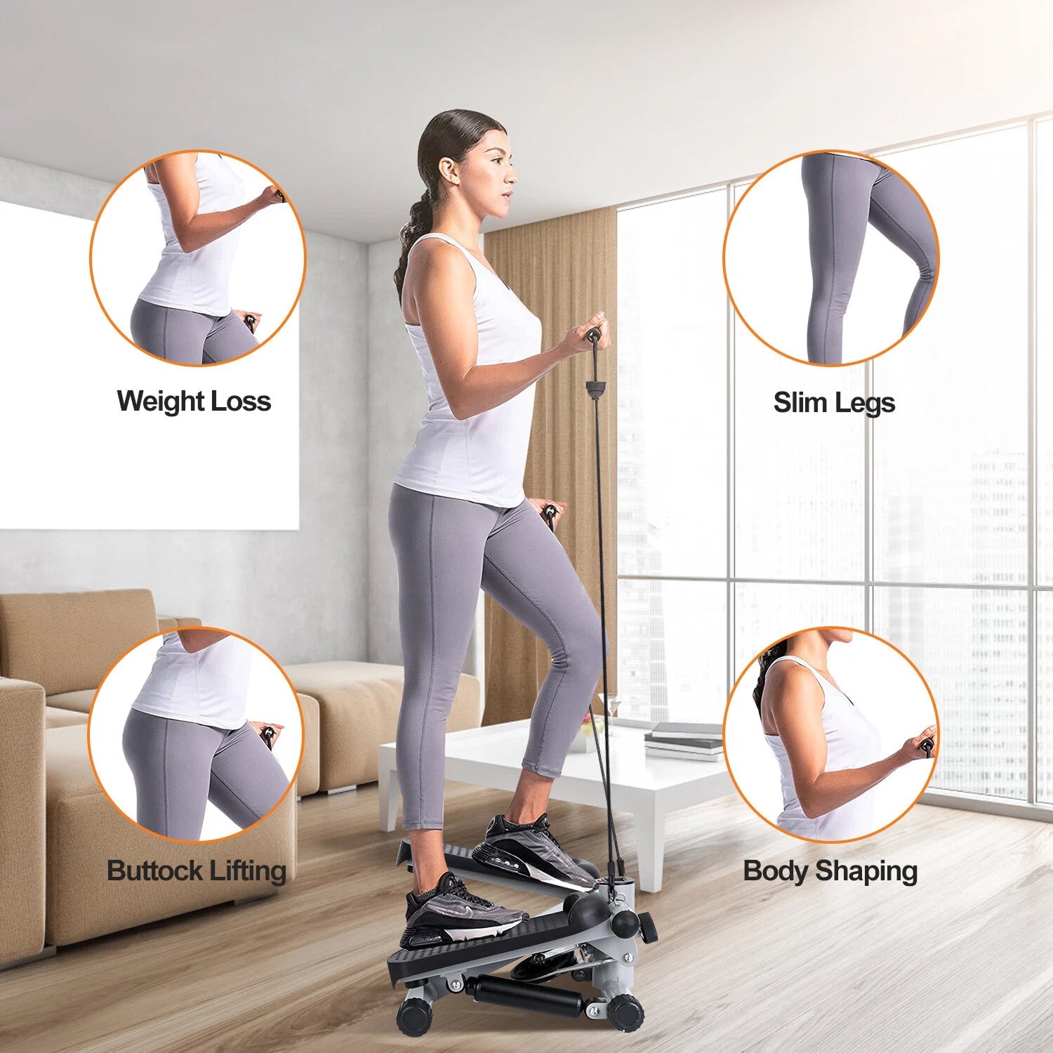 LitePreti Portable Mini Stepper – Resistance Bands, LCD Fitness Monitor & Compact Home Design