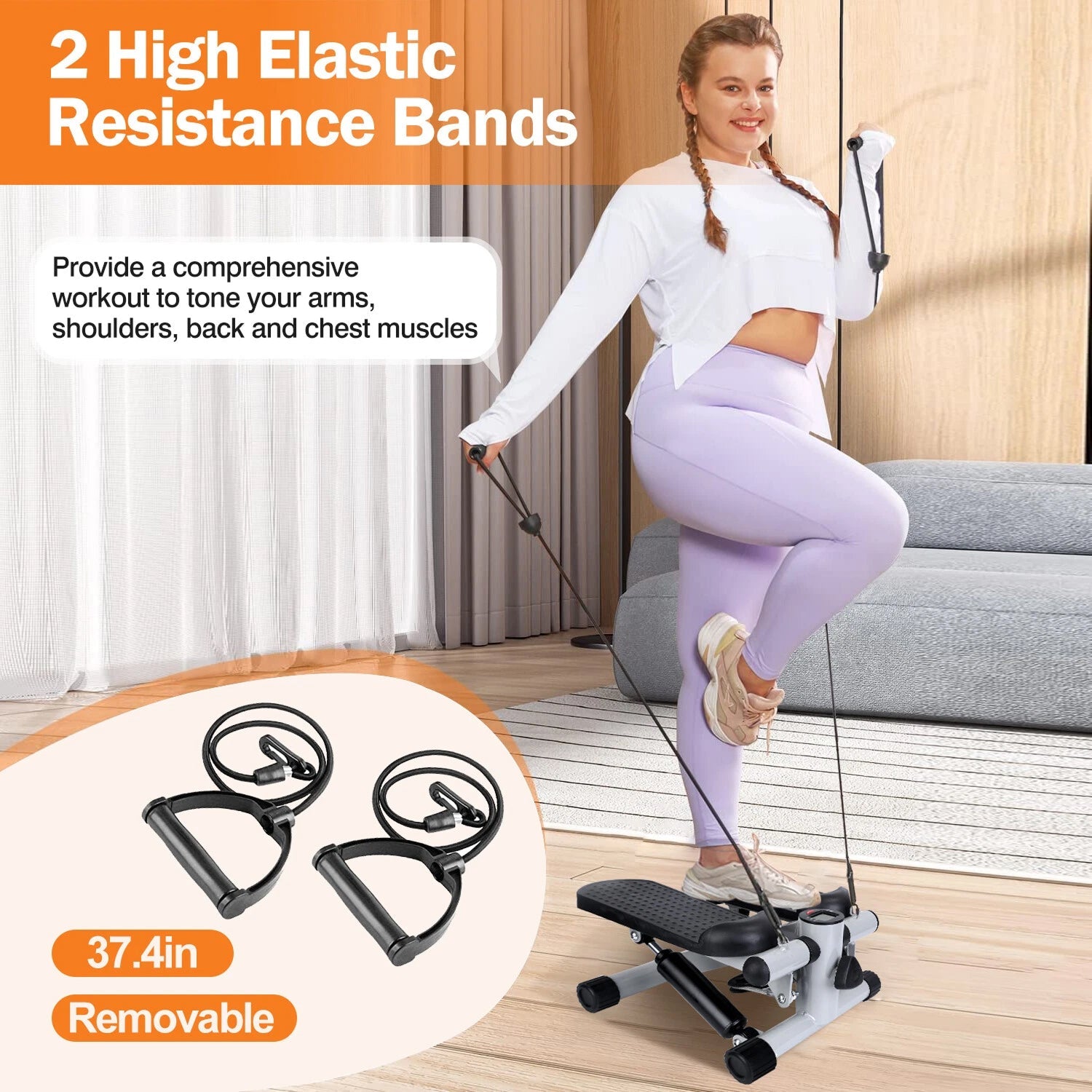 LitePreti Portable Mini Stepper – Resistance Bands, LCD Fitness Monitor & Compact Home Design