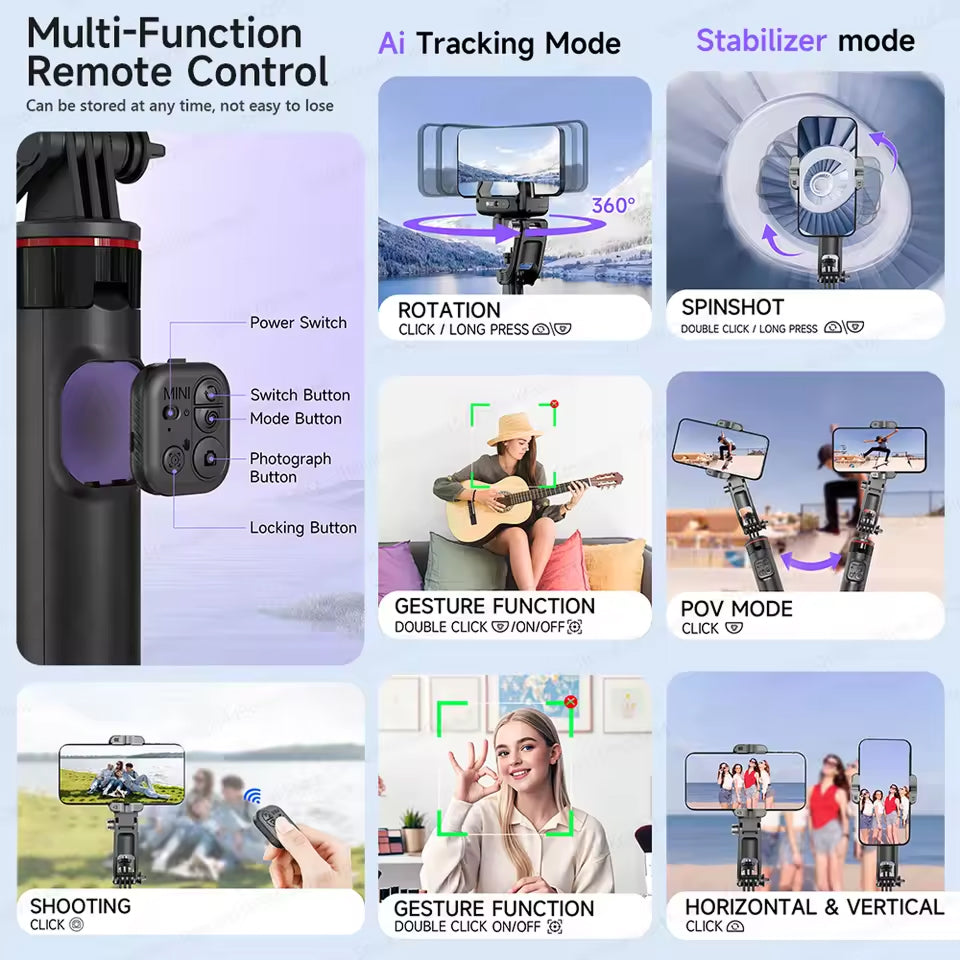 LixGimix 3-Axis Smartphone Gimbal – Face Tracking, Inception Mode & Foldable Stabilizer Design