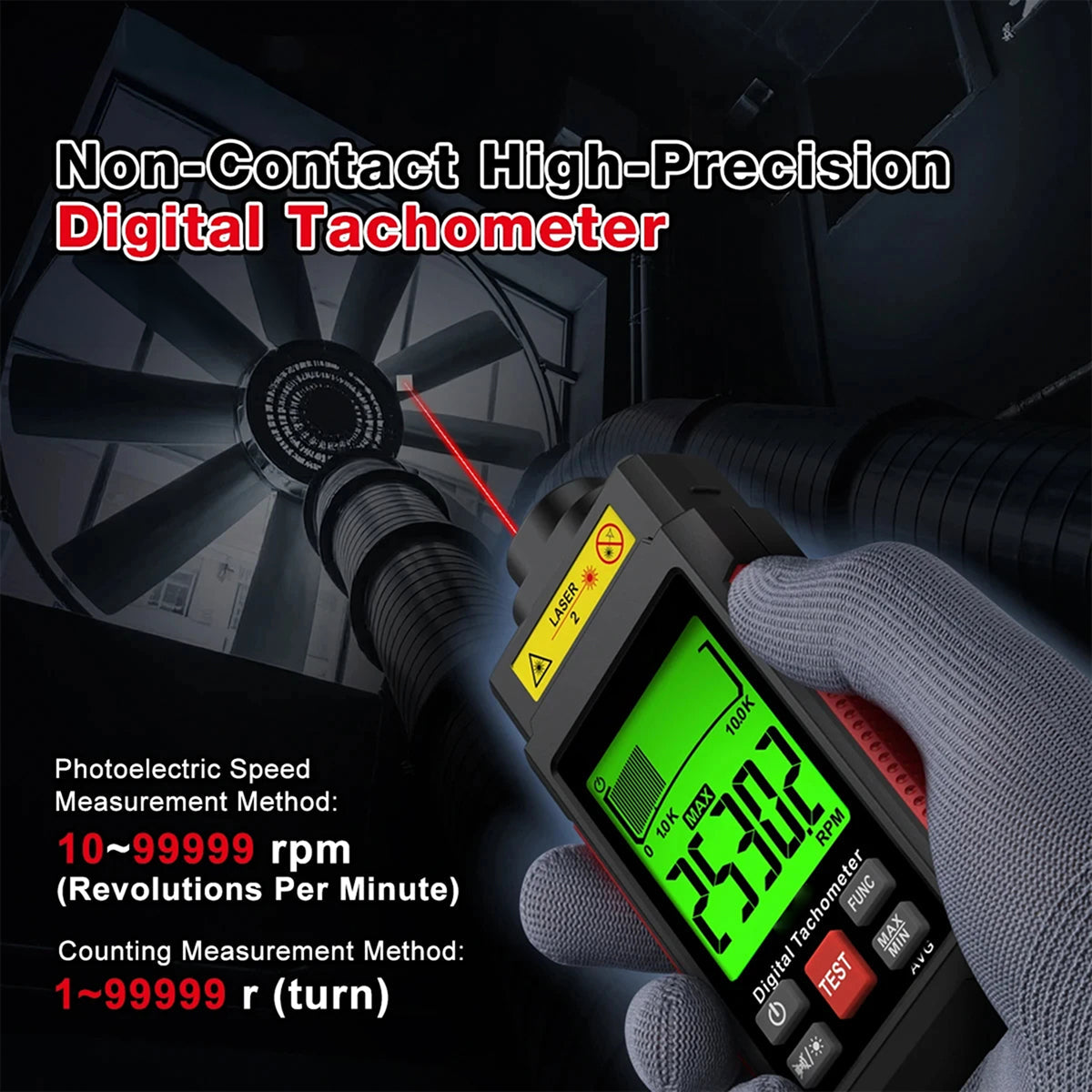 LoftDoci Wide Measurement Range: 2.5 To 99,999 RPM For Motors, Engines, And Fans