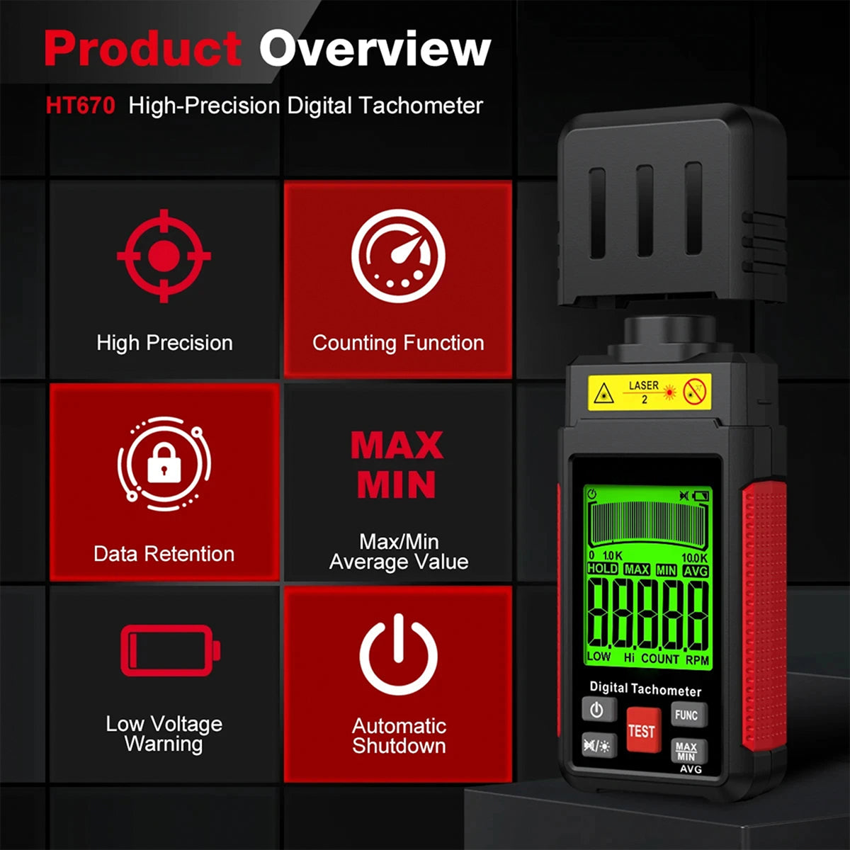 LoftDoci Wide Measurement Range: 2.5 To 99,999 RPM For Motors, Engines, And Fans