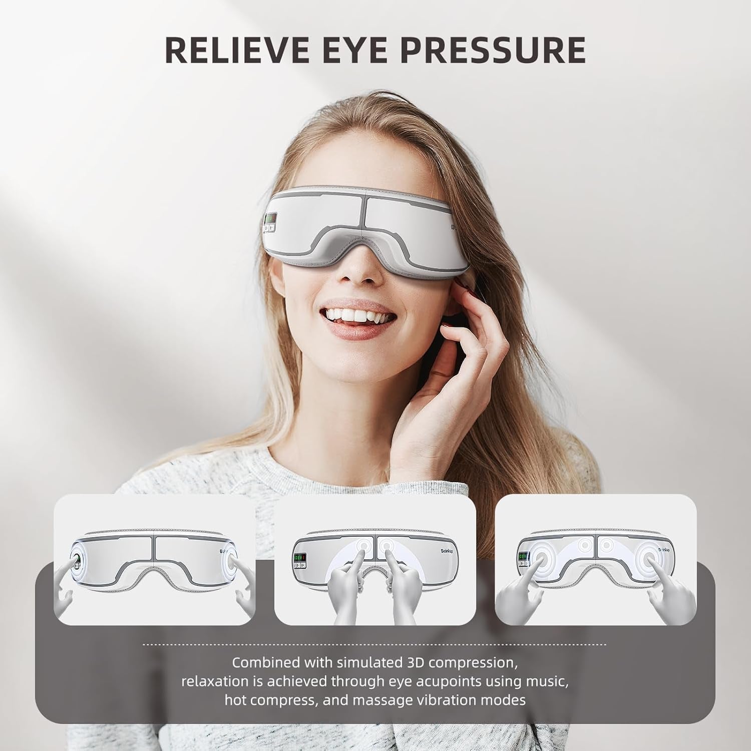 MasaHixiv Heated Eye Massager with Bluetooth 5.0 and 3D Compression for Migraine Relief and Sleep