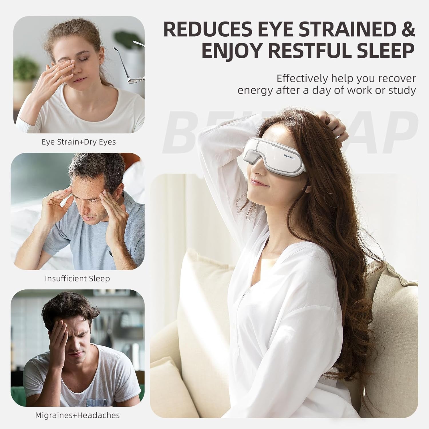 MasaHixiv Heated Eye Massager with Bluetooth 5.0 and 3D Compression for Migraine Relief and Sleep