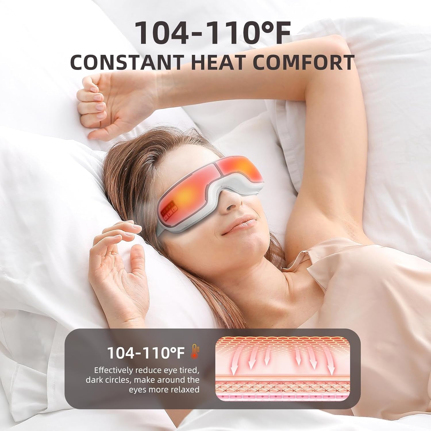MasaHixiv Heated Eye Massager with Bluetooth 5.0 and 3D Compression for Migraine Relief and Sleep