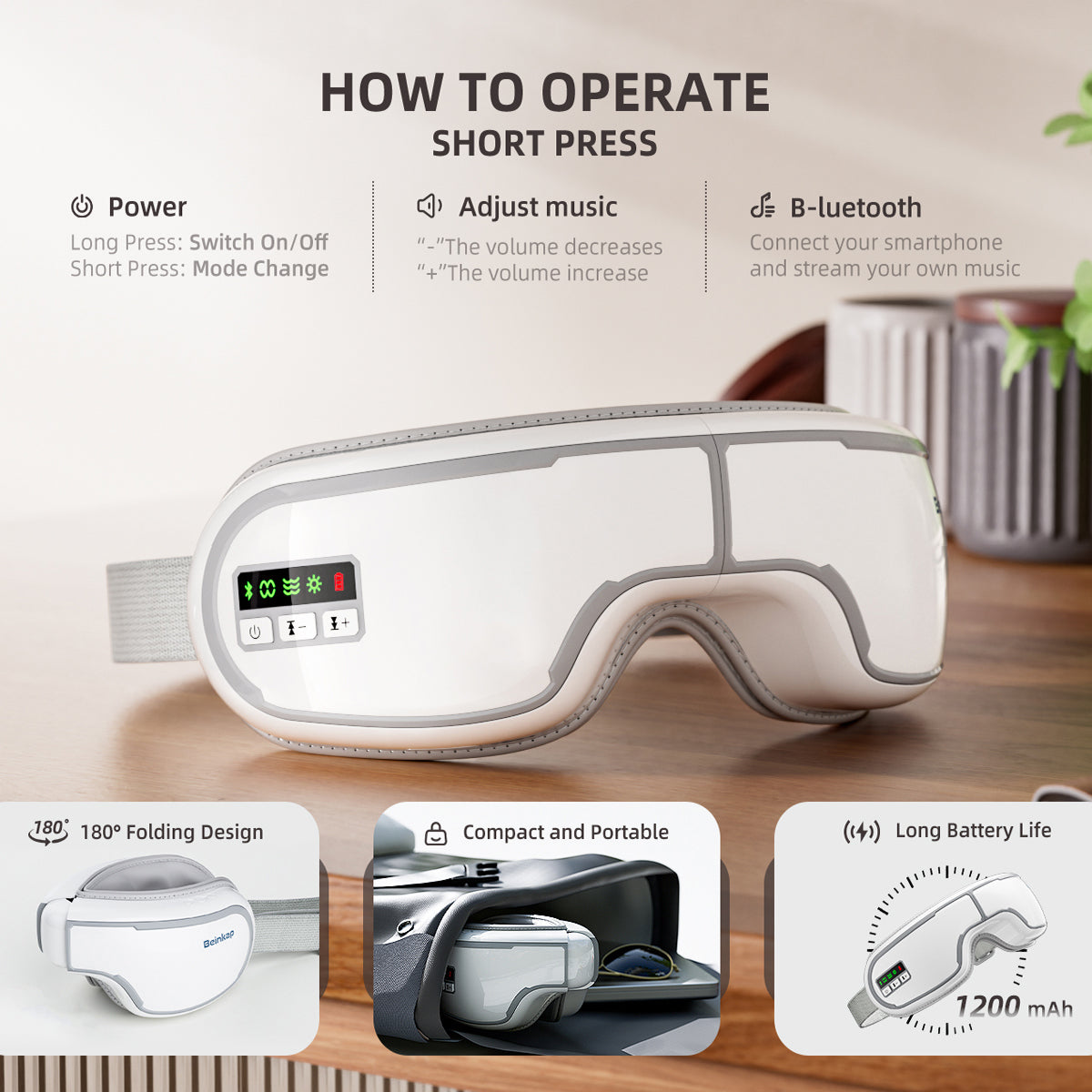 MasaHixiv Heated Eye Massager with Bluetooth 5.0 and 3D Compression for Migraine Relief and Sleep