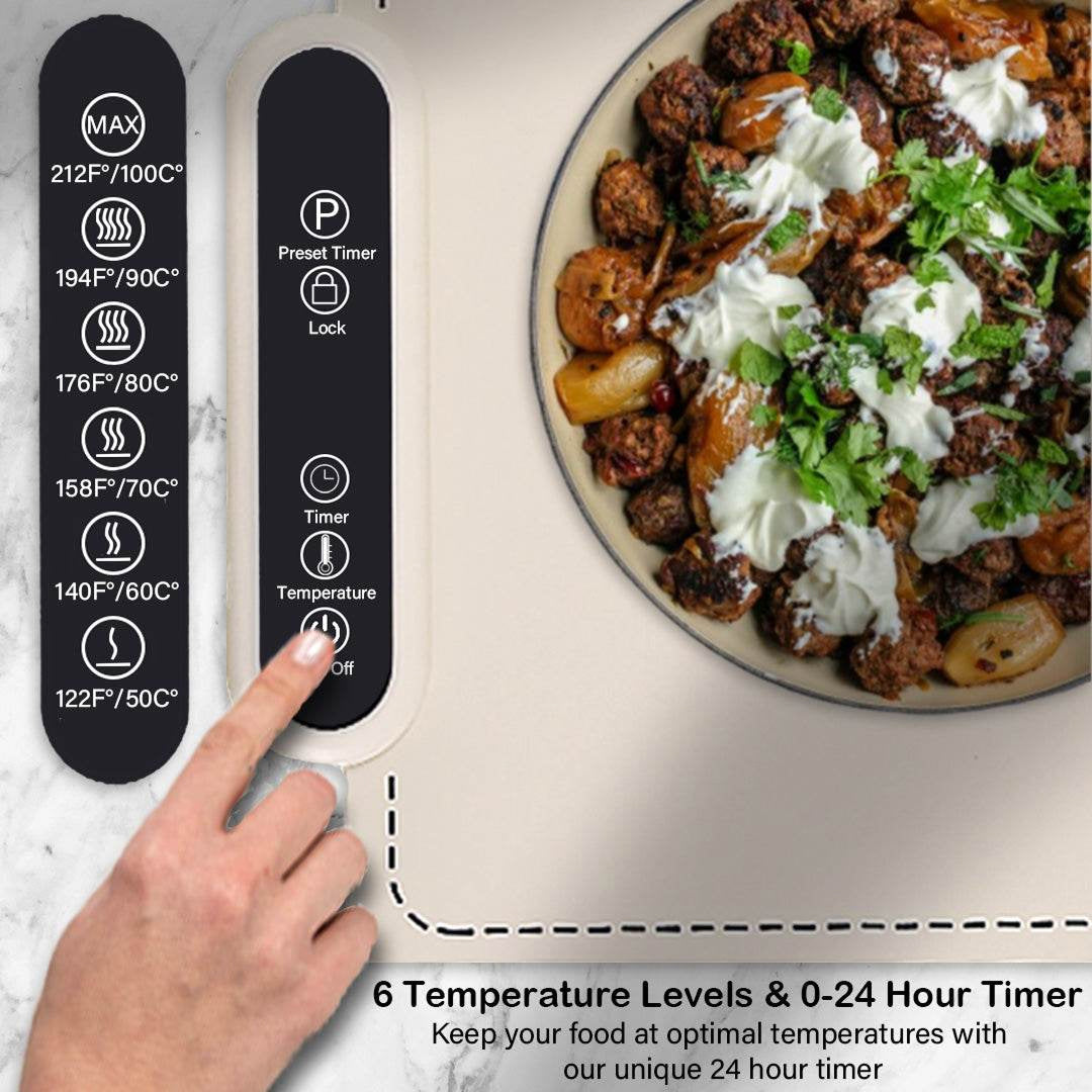 MealCobi Electric Food Warmer Mat 6 Temperature Settings 24-Hour Timer