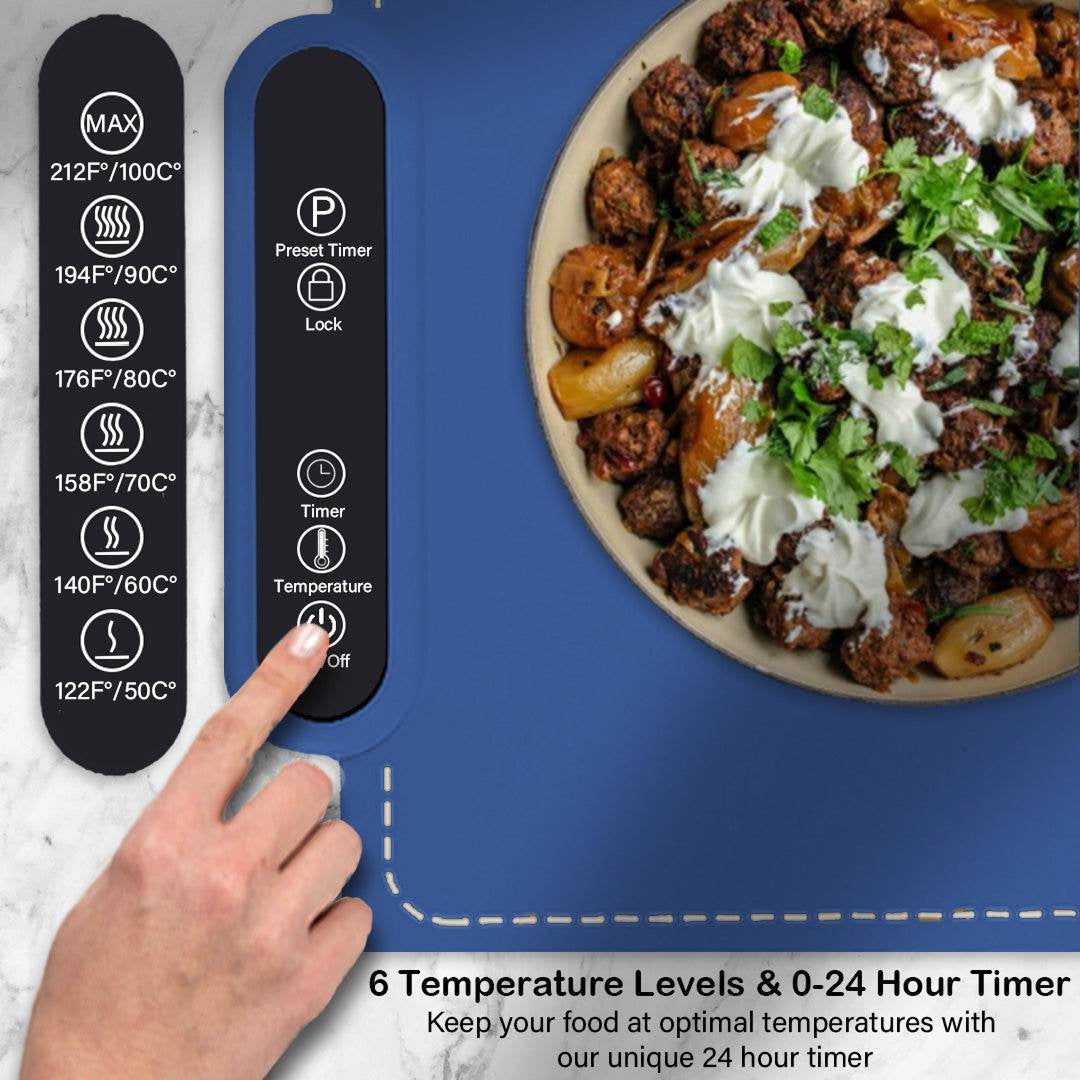 MealCobi Electric Food Warmer Mat 6 Temperature Settings 24-Hour Timer