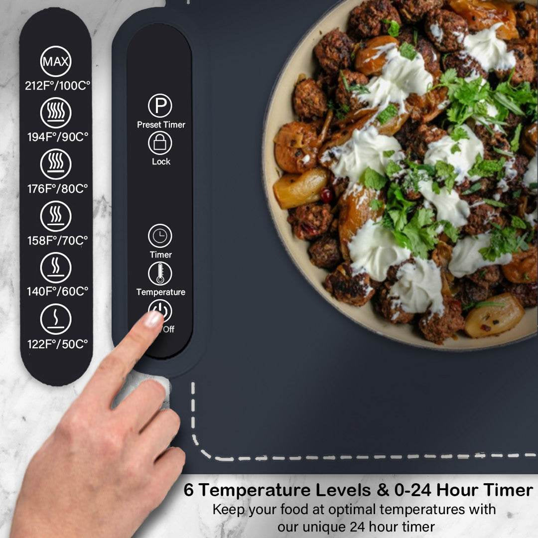 MealCobi Electric Food Warmer Mat 6 Temperature Settings 24-Hour Timer