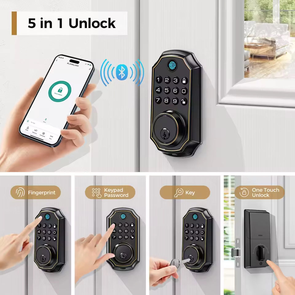 MixaLocki Fingerprint Smart Deadbolt – Keyless Entry, Bluetooth App Control & Auto-Lock Security