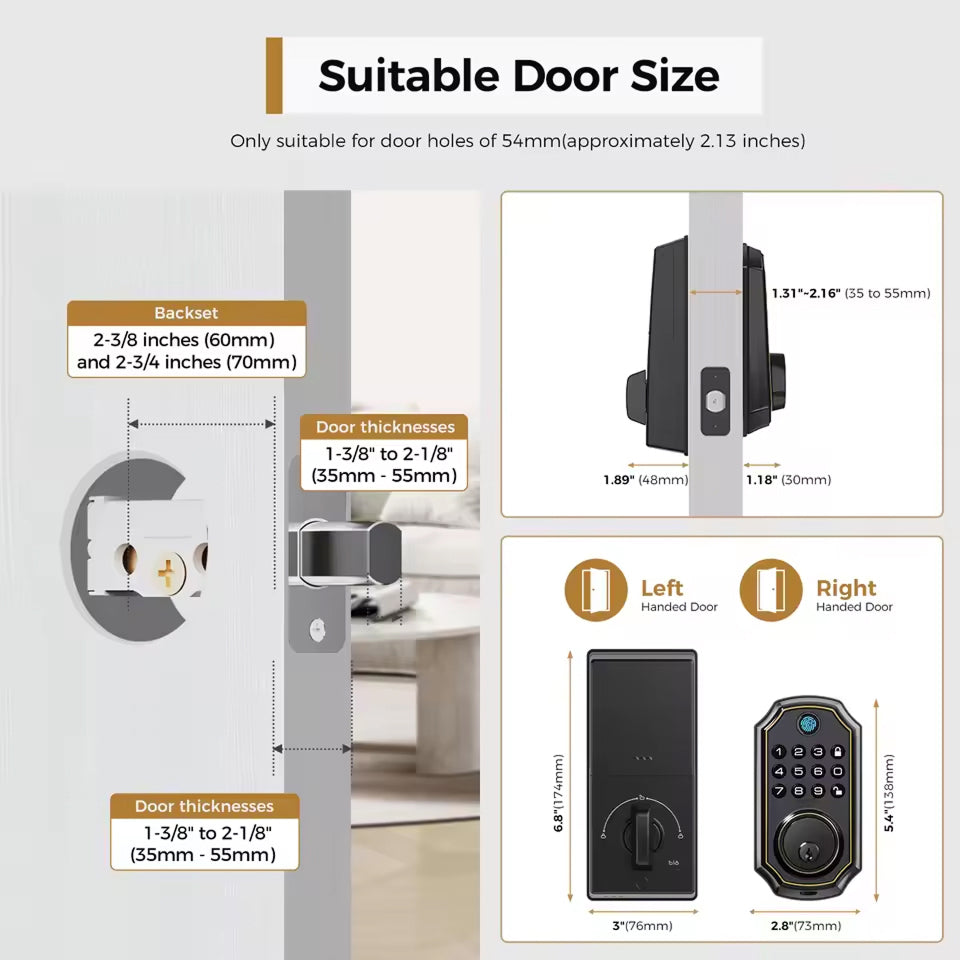 MixaLocki Fingerprint Smart Deadbolt – Keyless Entry, Bluetooth App Control & Auto-Lock Security