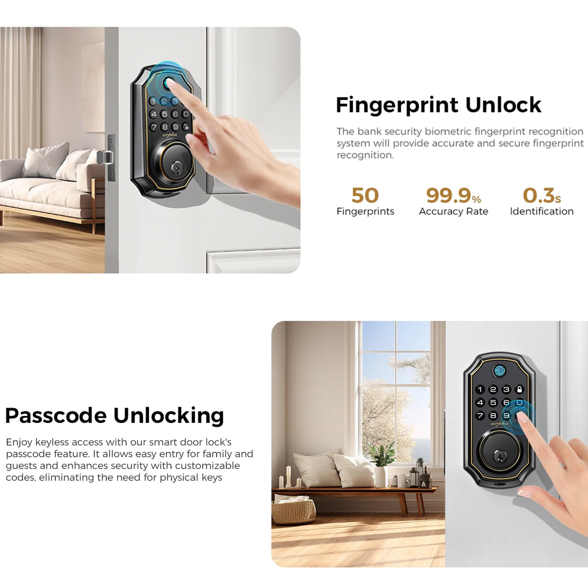 MixaLocki Fingerprint Smart Deadbolt – Keyless Entry, Bluetooth App Control & Auto-Lock Security