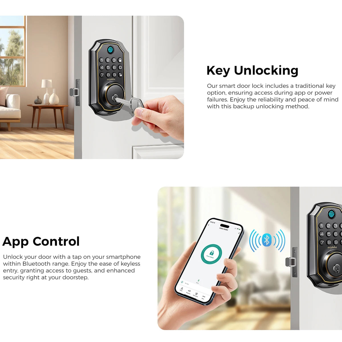 MixaLocki Fingerprint Smart Deadbolt – Keyless Entry, Bluetooth App Control & Auto-Lock Security