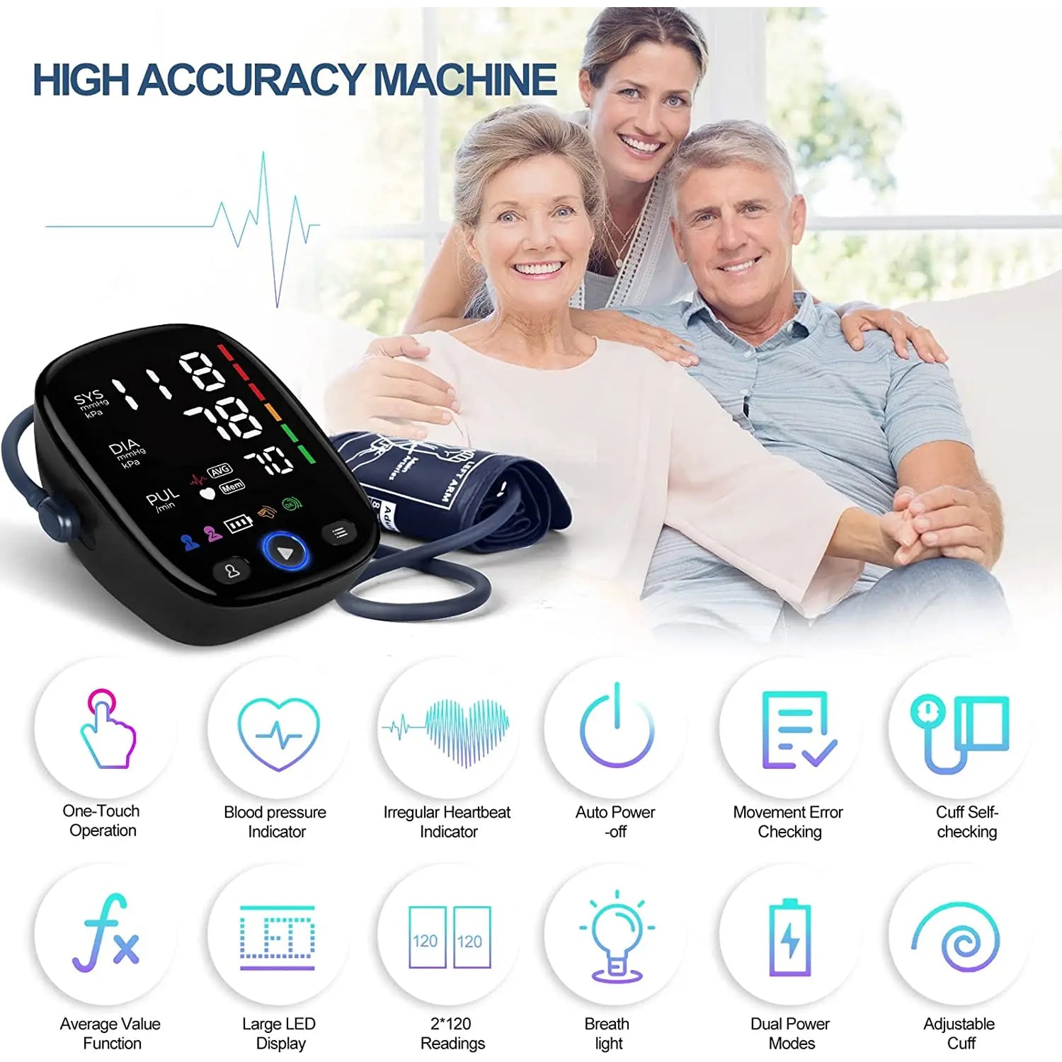 MoniBludex Blood Pressure Monitor Upper Arm Precision LED Touchscreen with 240-Reading Memory