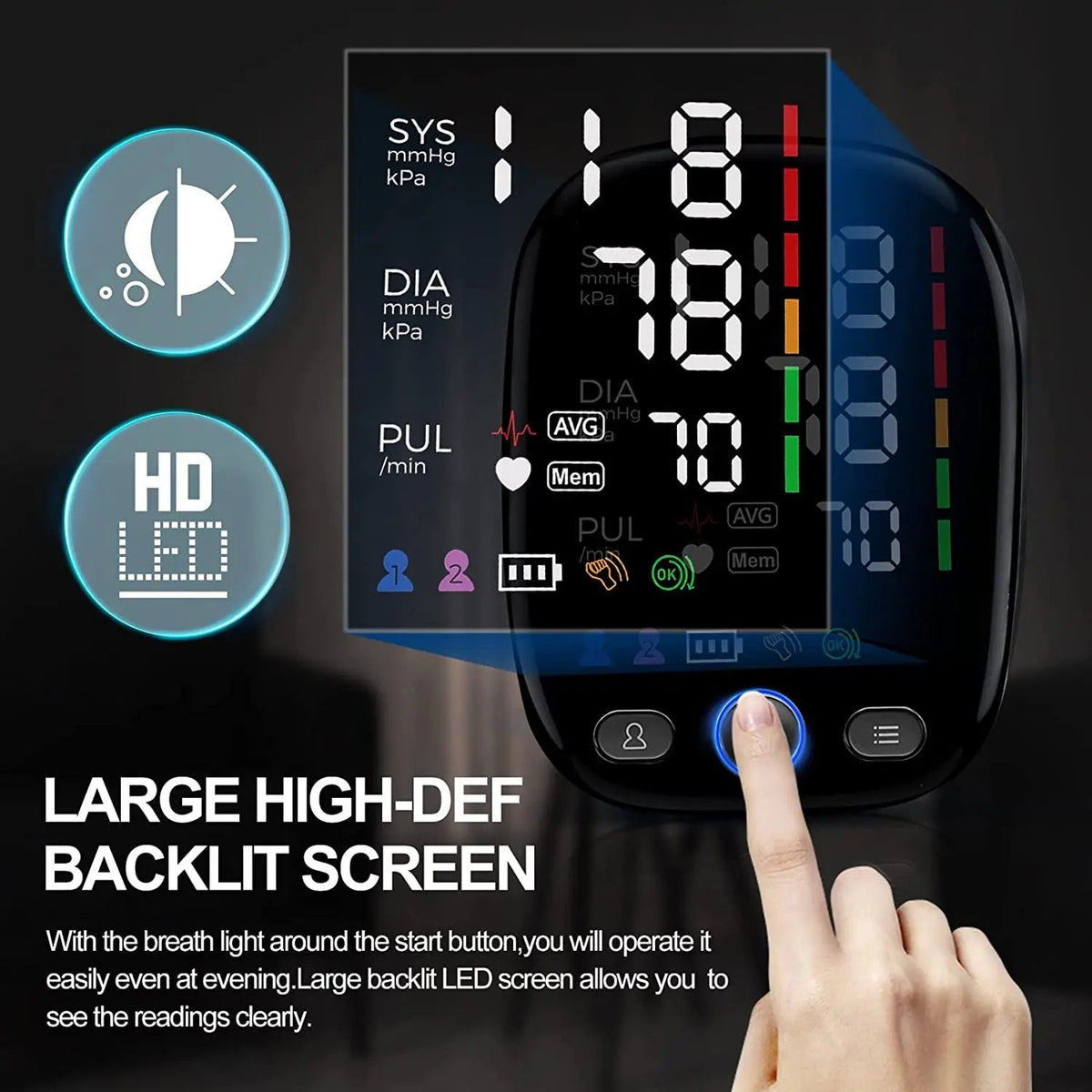 MoniBludex Blood Pressure Monitor Upper Arm Precision LED Touchscreen with 240-Reading Memory