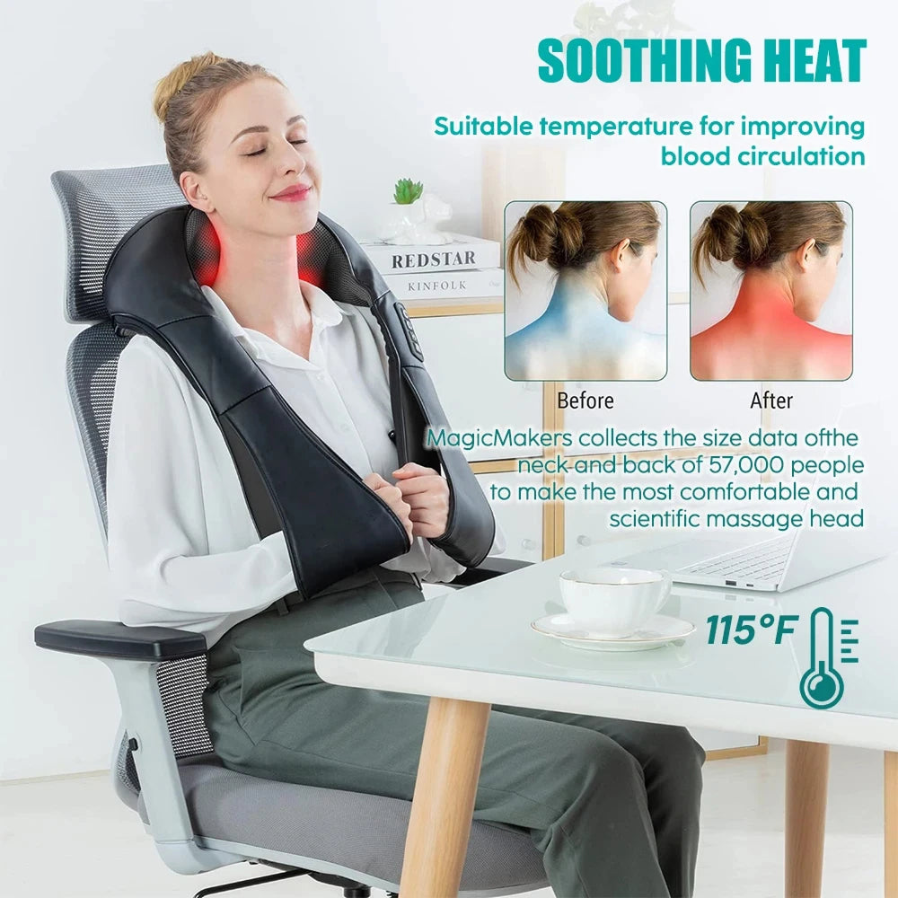 NekiMaxiv Shiatsu Neck and Shoulder Massager – Deep Tissue Kneading, Heat Therapy & 3 Speeds