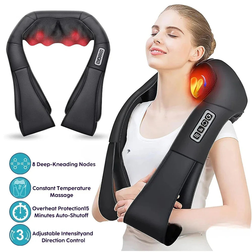 NekiMaxiv Shiatsu Neck and Shoulder Massager – Deep Tissue Kneading, Heat Therapy & 3 Speeds