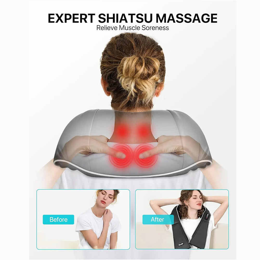 NekiMaxiv Shiatsu Neck and Shoulder Massager – Deep Tissue Kneading, Heat Therapy & 3 Speeds
