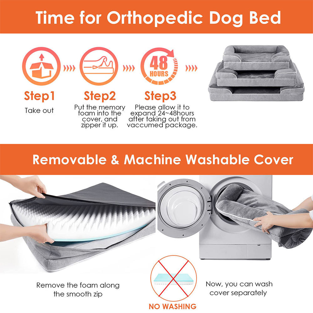 PawComfi Orthopedic Memory Foam Bed – Joint Support, Waterproof Liner & Machine Washable Cover