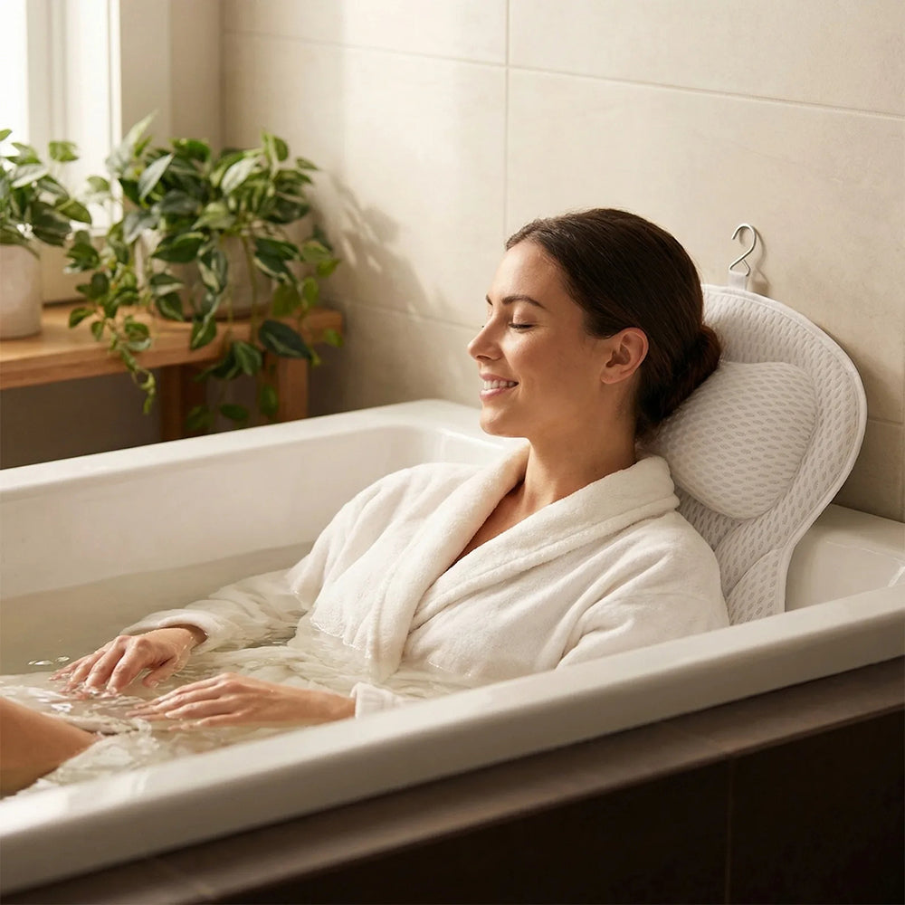 PilivKaxi Ergonomic Bath Pillow – High-Density Neck Cushion, Powerful Suction Cups & Breathable Tech