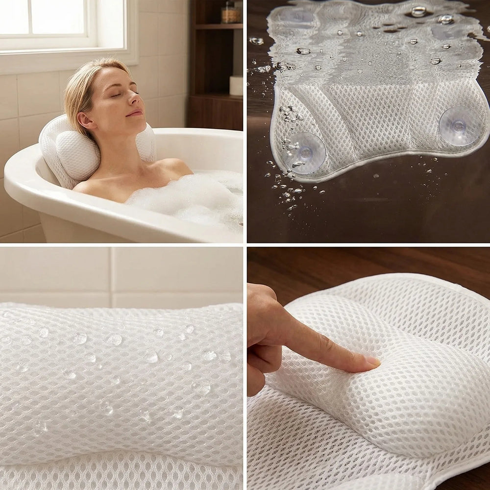 PilivKaxi Ergonomic Bath Pillow – High-Density Neck Cushion, Powerful Suction Cups & Breathable Tech
