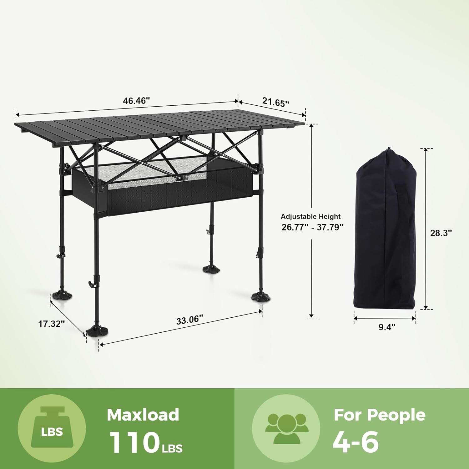 PimiTabix Folding Picnic Table | Lightweight & Adjustable Camping Table