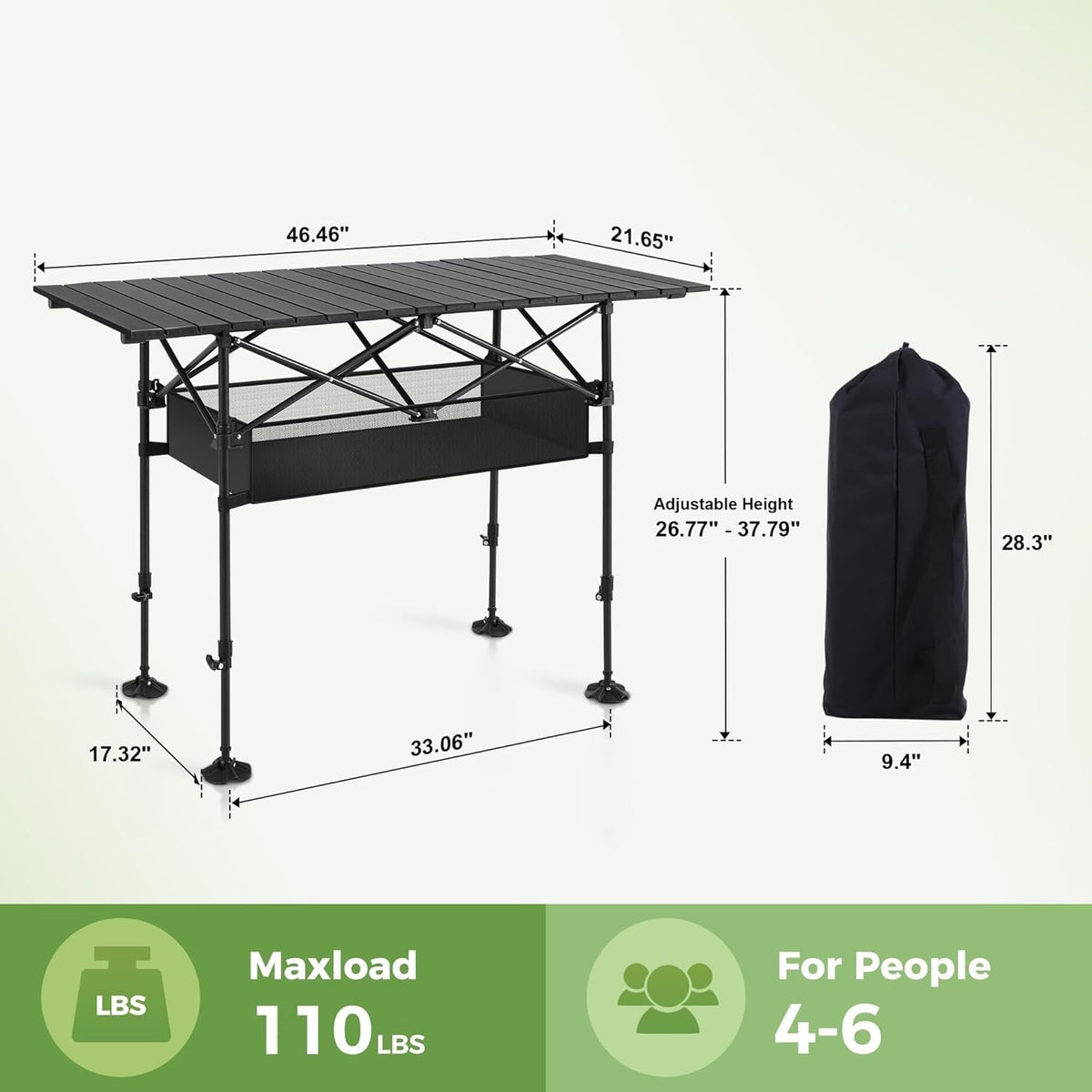 PimiTabix Folding Picnic Table | Lightweight & Adjustable Camping Table