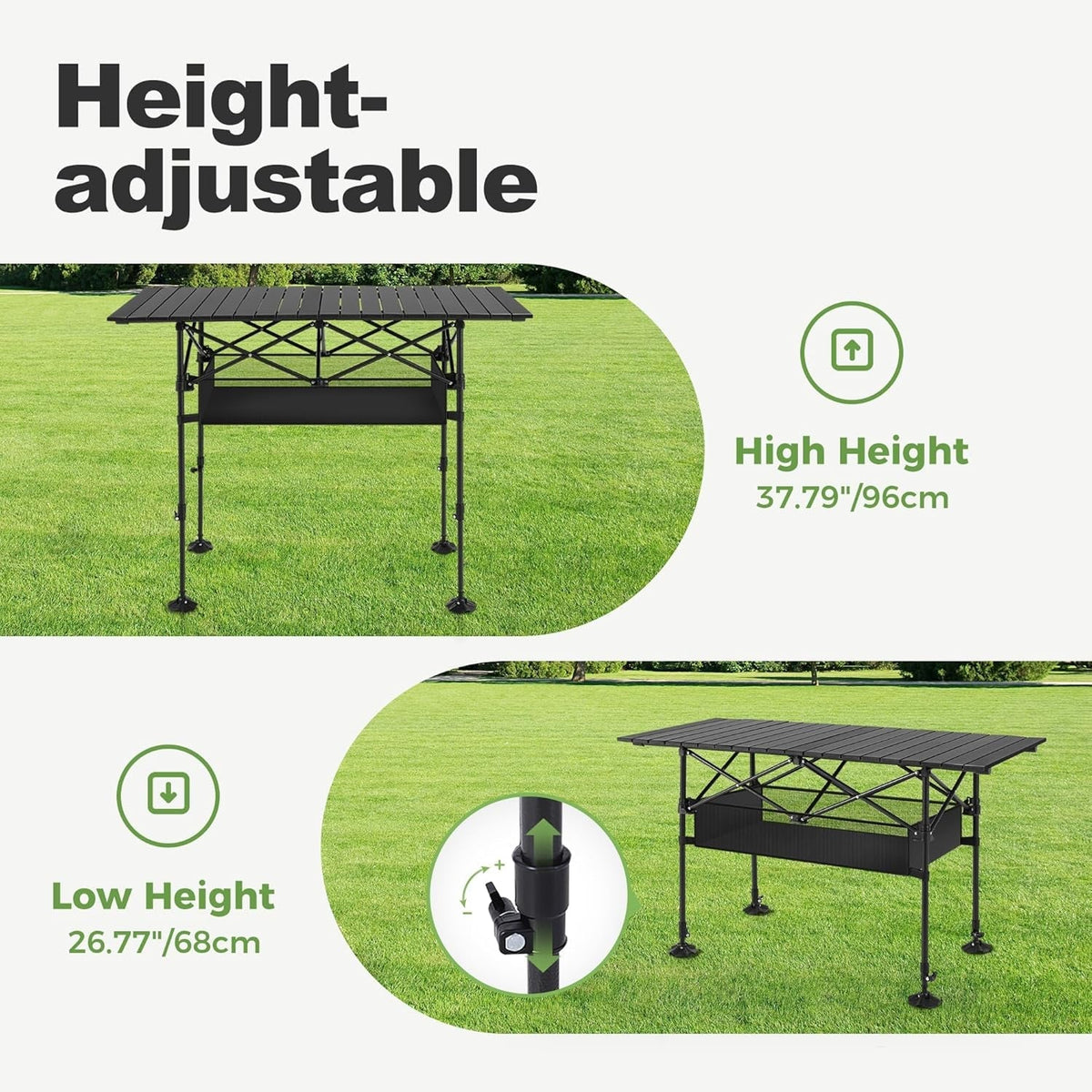 PimiTabix Folding Picnic Table | Lightweight & Adjustable Camping Table