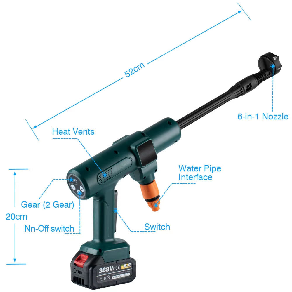 PixWashi Battery Pressure Washer 200 BAR 3500W Brushless 15000mAh Cordless Power
