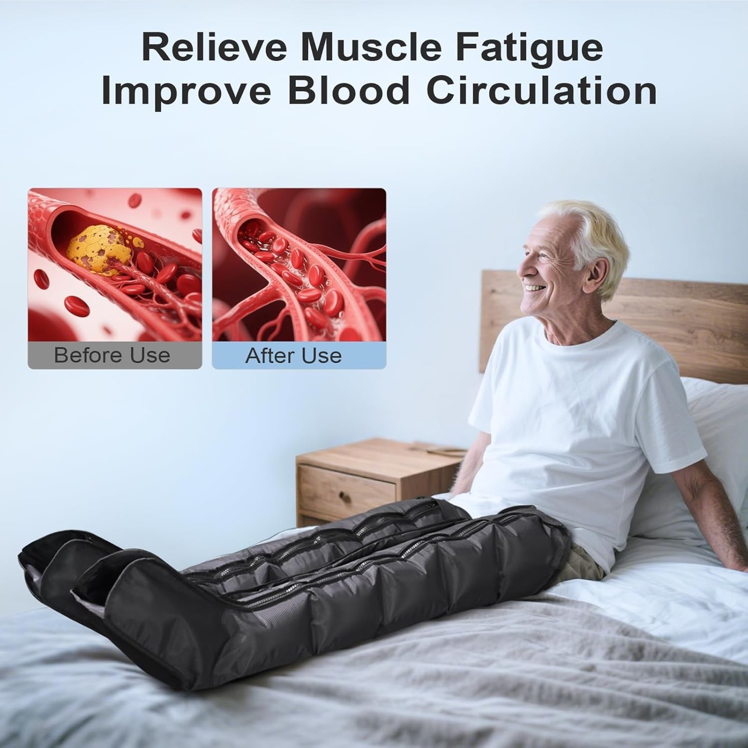 ReliaLeg Air Compression Boots with 9 Massage Modes, 3-Speed Intensity, 360° Coverage and Intuitive LED Touch Screen