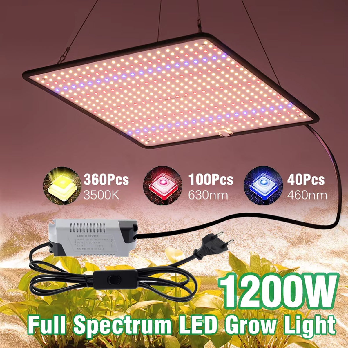 ResBloomi LED Grow Lights – Full Spectrum Sun-Like Spectrum, 10 Dimming Levels & Auto Cycle Timer