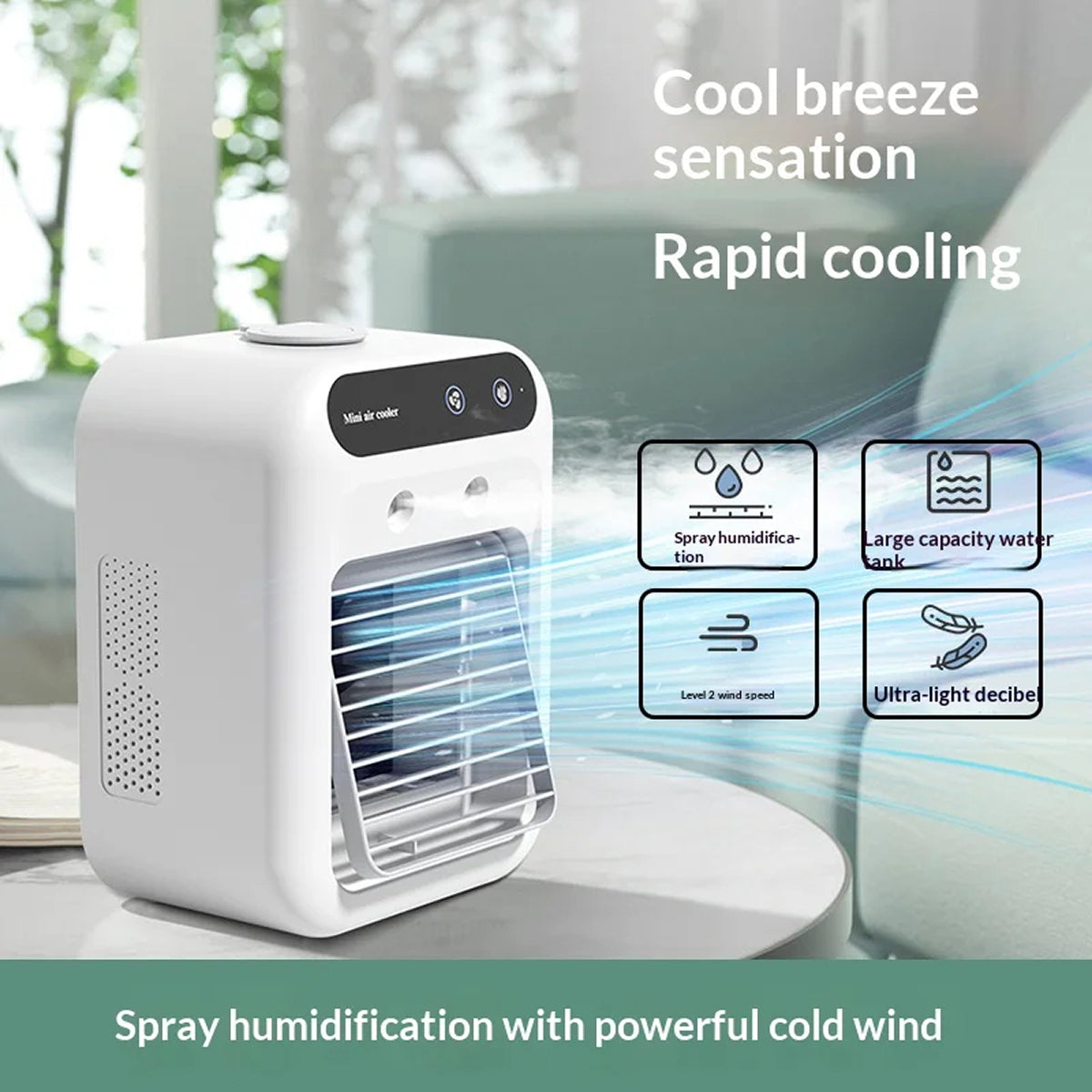 RimiLoxa 3-in-1 Portable Air Conditioner – Personal Evaporative Cooler, Adjustable Mist Fan & Multi-Color LED