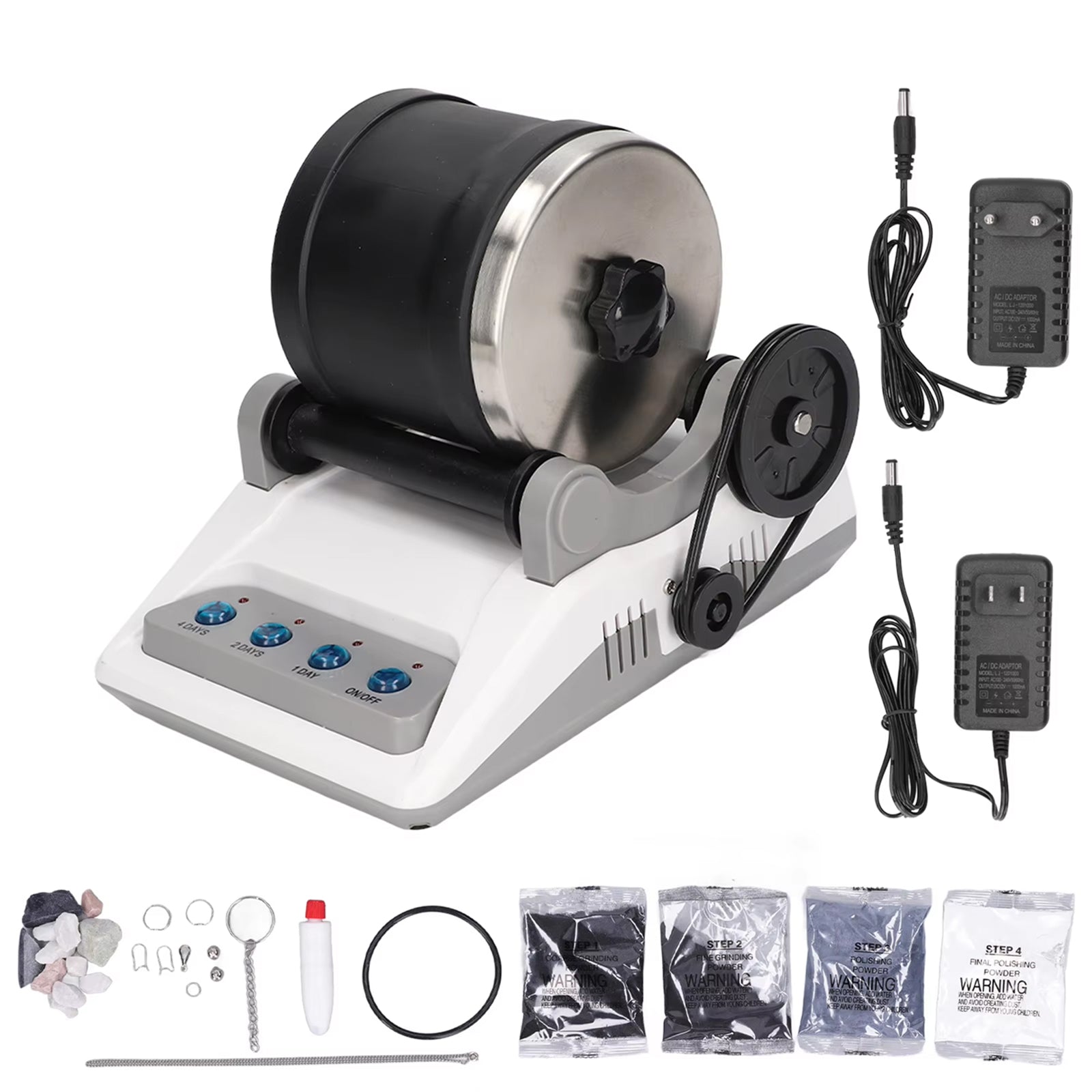 RociPolis Professional Rock Tumbler Kit – Quiet Leak-Proof Barrel with Gems, Grit & Jewelry Settings